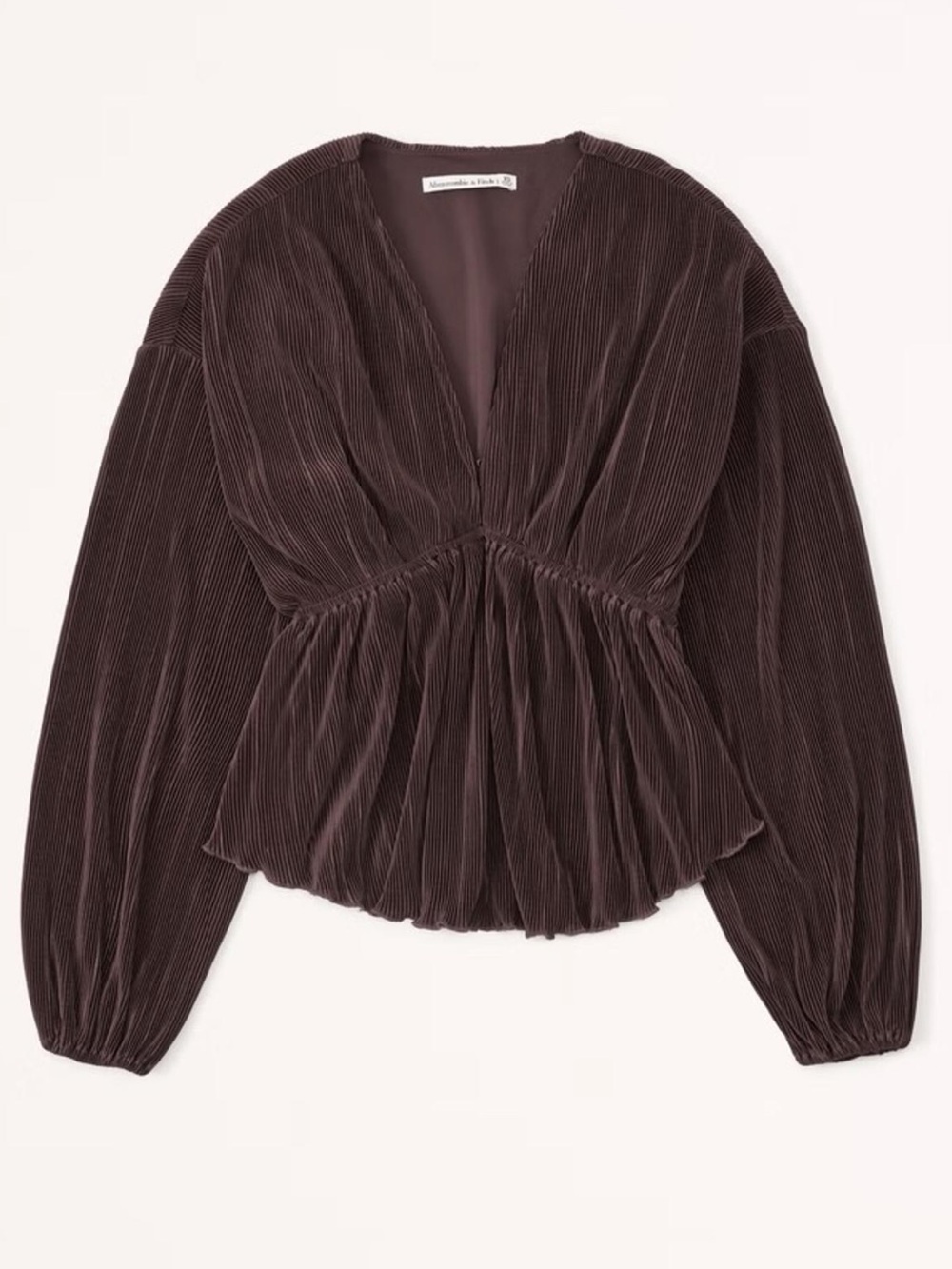 Abercrombie & Fitch Dark Brown Pleated V-Neck Women's Blouse